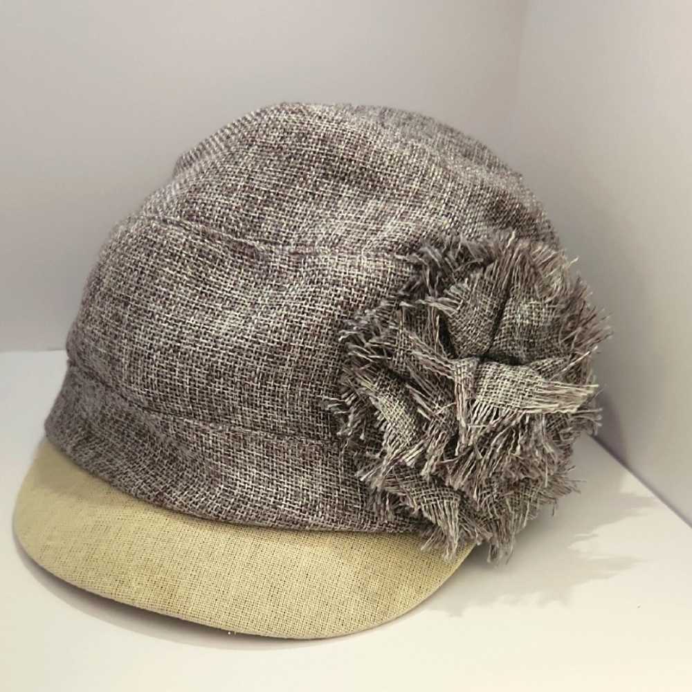 D&Y Gray and Tan Hat with Rosette Detail